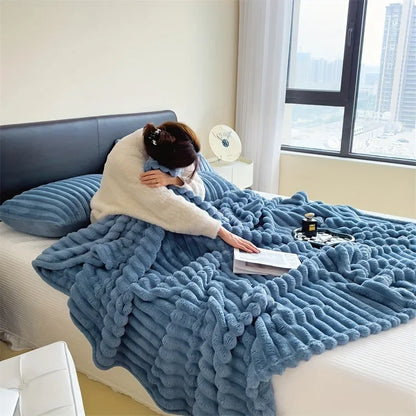 Light luxury Multifunctional Solid Color Rabbit Velvet Blanket Winter Thick Warm Flannel Used For Bedroom Living Room Blanket