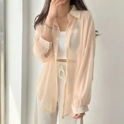 8 Colors Shirts Women Sheer Thin Chic Summer Simple Solid Sun-proof Temper Fashion Baggy All-match Basic Korean Style Clothes