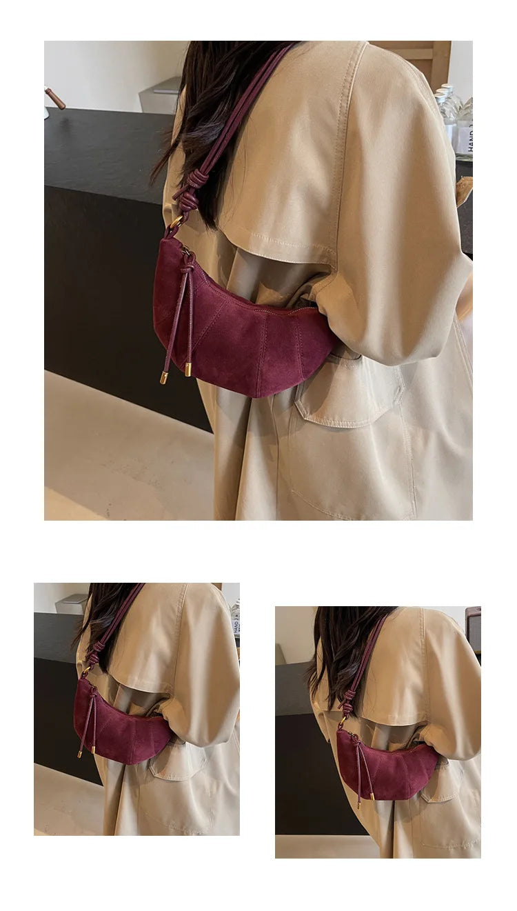 Velvet Material Zipper 2025 High Quality Shoulder Bag Solid Color Simple Fashionable Crossbody Bag Soft Western Style Handbag