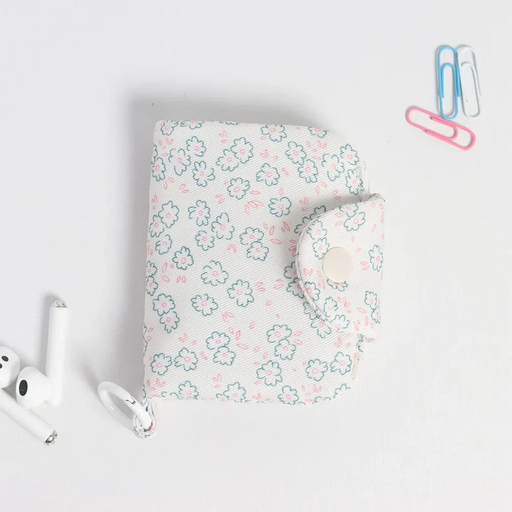 1 Pc Cute Student Coin Purse Card Simplicity Floral Korean Fashion Wallet Card Holder for Girls Portable Cute Small Storage Bag