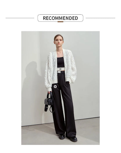 AMII Minimalist Zipper Jacket Women 2025 Spring New V Neck Stereoscopic Hollow Flowers Drop Sleeve Loose Casual Tops 12541004