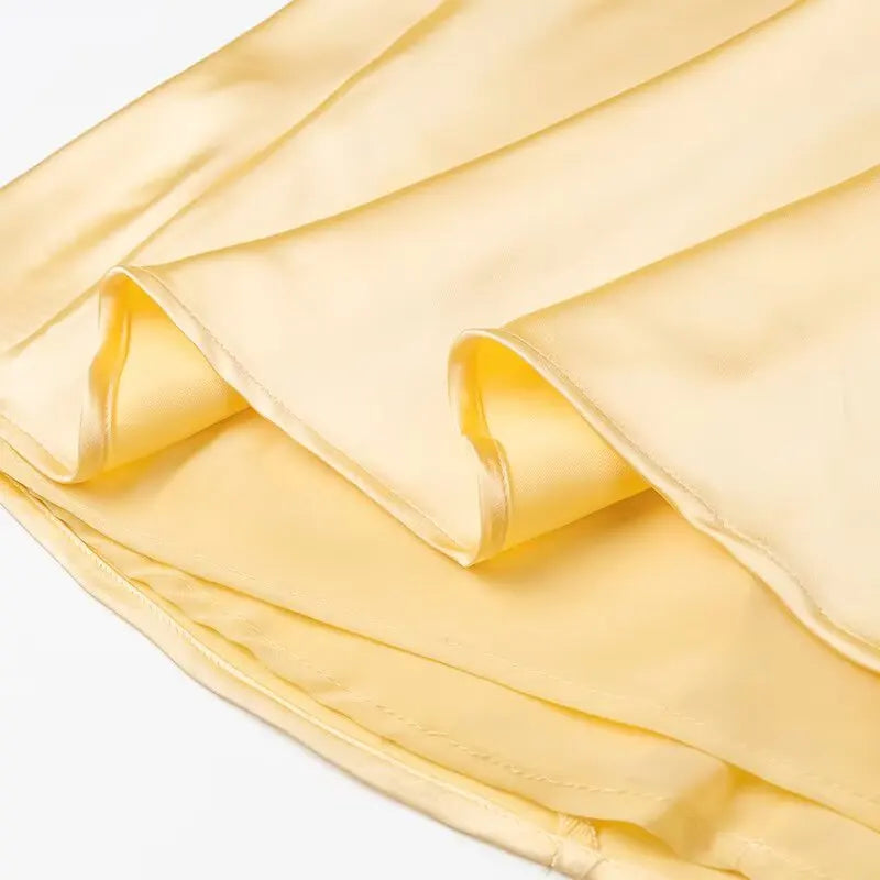 TRAFZA Women Summer Yellow Stain V Neck Sling Dress Elegant Sleeveless Loose Maxi Robes 2025 New Ladies Party Holiday Dresses