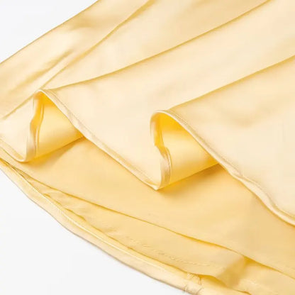 TRAFZA Women Summer Yellow Stain V Neck Sling Dress Elegant Sleeveless Loose Maxi Robes 2025 New Ladies Party Holiday Dresses