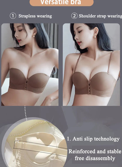 FINETOO Front Closure Sexy Push Up Bra Women Invisible Bras Underwear Lingerie For Female Brassiere Strapless Seamless Bralette