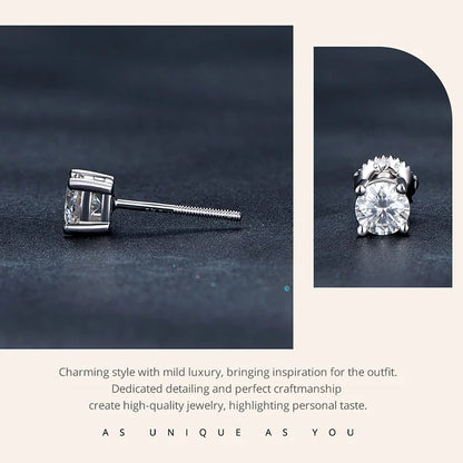 Bamoer 0.5-1ct Moissanite Screw Back Earrings for Women, D Color VVS1 Clarity Lab Created Diamond Earring White Gold Earrings