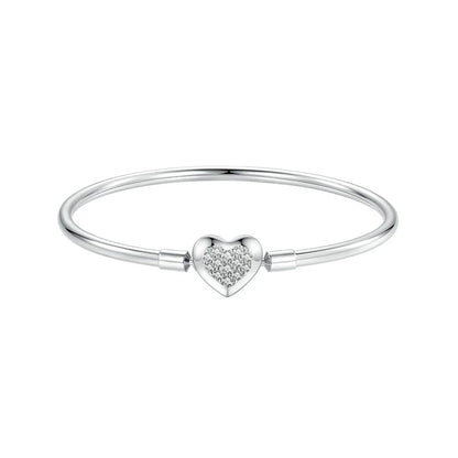 BAMOER Genuine 925 Sterling Silver Charm Glossy Bracelet Heart/Shell Clasp Basic Bangle Star Spacer Beads for Women DIY Jewelry