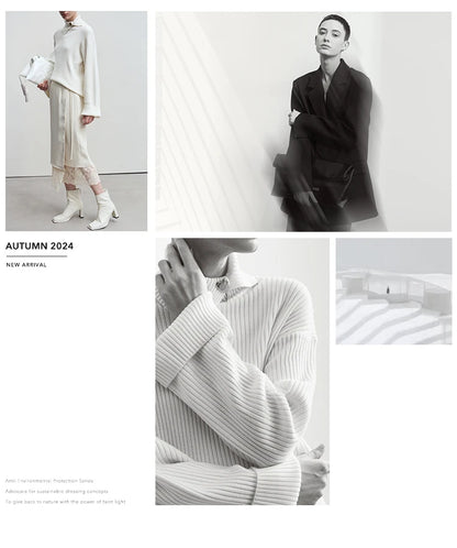 Amii Minimalism 2024 Sweater for Women Autumn New Office Lady Basic Lapel Striped Slim Knitted Tops Solid Trendy Blouse 12444058