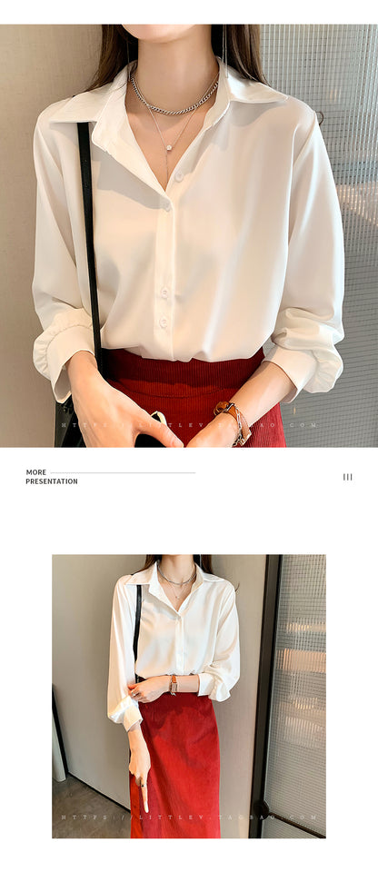 Spring Autumn Casual Chiffon Shirt Women Office Lady Shirts Fashion Female Long Sleeve Loose Solid Blouse Tops  S-4XL