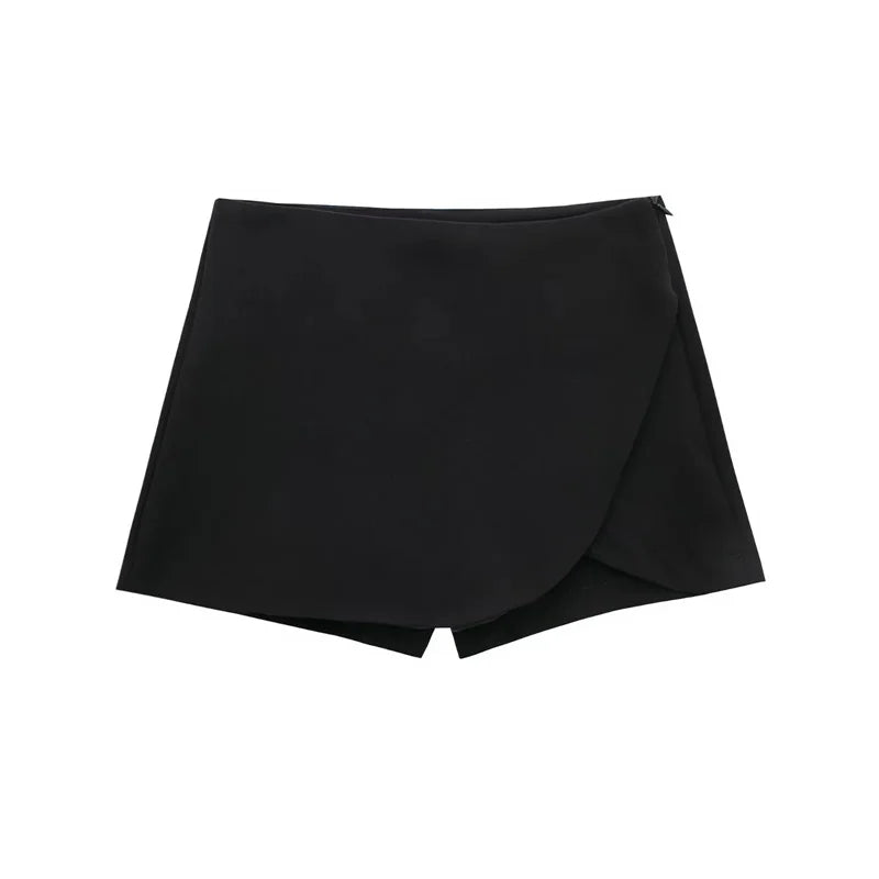 TRAF 2024 Black Mini Skirt Shorts Woman Fashion Asymmetric Skort For Women High Waist Short Skirts Woman Summer Casual Shorts
