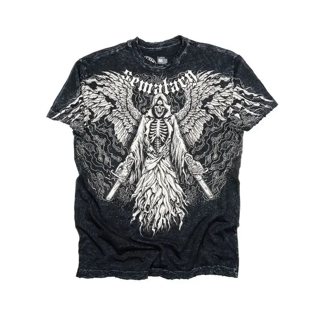 Y2K Affliction T Shirt Vintage Clothing Punk Hip Hop Graphic Print Oversized T shirt Women Round Neck Cotton Short Sleeve Tops