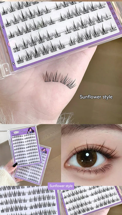 Gege Bear No-Glue False Eyelashes - Easy 3-Step Application, Natural Look, Perfect for Beginners with Sunflower Desig