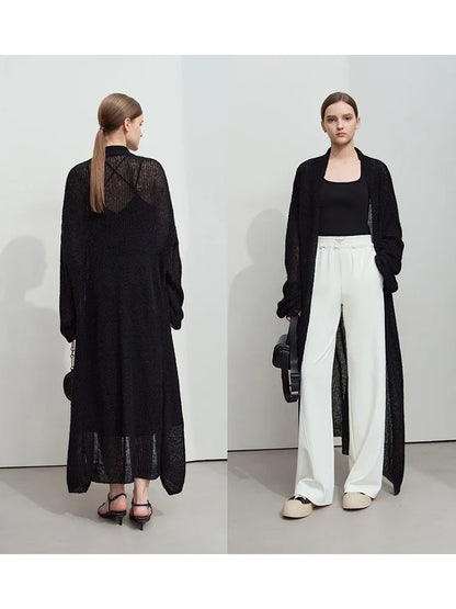 AMII Minimalist Long Sweater Cardigan For Women 2025 Spring New Casual Office Lady Knitted Coats Loose Female Cardigan 12551045