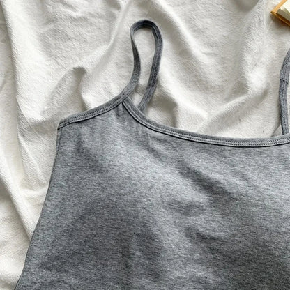 Women's Solid Color Spaghetti Straps Sleeveless Slim Camisole with Chest Pad Cotton Summer Wear Outside Female Short Tops Vests