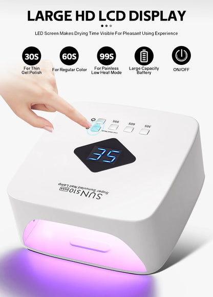 120W UV LED Nail Lamp Professional 30 LEDs Nail Dryer with 3 Timer Settings Rechargeable Manicure Lamp for Curing All Nails Gel