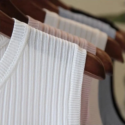 Korea Knitted Vests Women Top Summer Sleeveless Blouse Women O-neck Knitted Blouse Shirt Clothes Women Tops