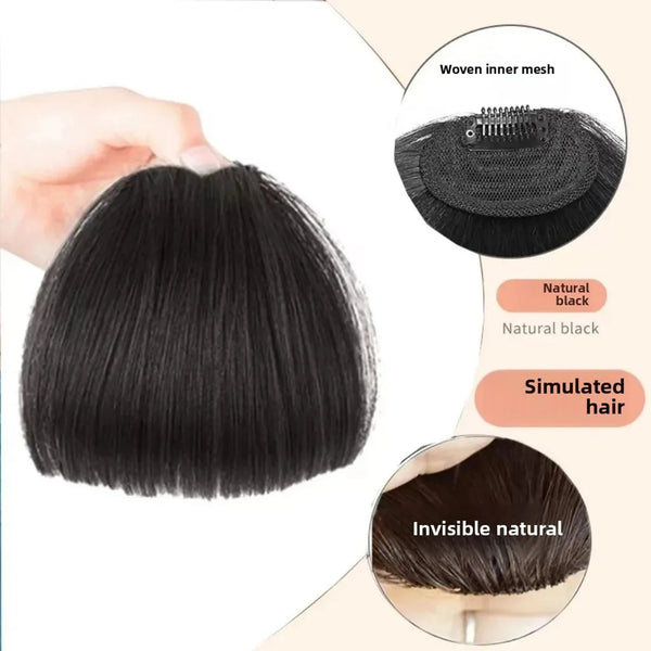 100% Human Hair Bangs Natural Brown Wispy Bang Hair Clip in Bangs Fringe with Temples Hairpiece for Women Clip on Air Bang 4.5in