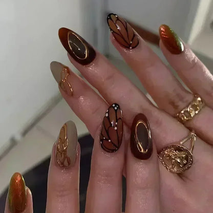 24Pcs False Nails Spicy Girl Silver Bow with Diamond Fake Nails with Glue Almond Press on Nails Black Cool Y2k Almond Nail Set