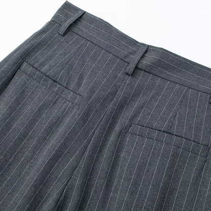 TRAF Women's Formal Pants Office Wear Women Striped Grey Black Pants Woman High Waist Baggy Suit Pants Casual Wide Leg Trousers