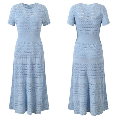CHUJIE Women's 2025 Summer Lace Trim Dress Set - Round Neck Short Sleeve Midi Dress + Slip Dress 2 Piece Set (Rayon Nylon Blend)
