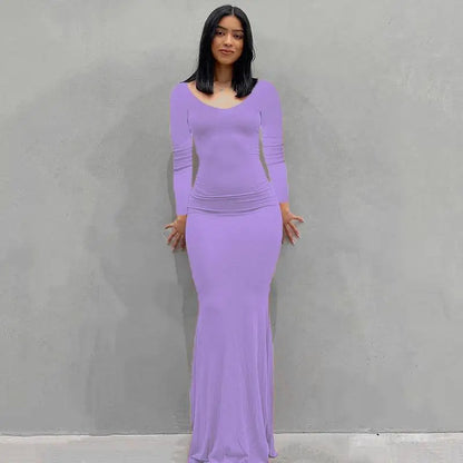2025 Autumn Long Sleeve Dresses For Women Sexy V Neck Bodycon Solid Elegant Long Dress Y2k Skinny Trumpet Maxi Vestidos