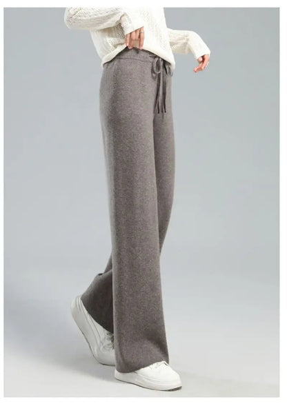 Thick Warm Knitted Casual Chic Basic Soft Elastic High Waist Women's Pants Korean Fashion Straight Ankle-Length Pants For Women