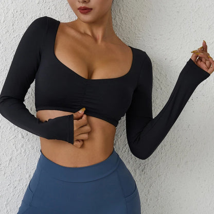 DIAS FIT JOY Nylon Gym Top Yoga long sleeved T-shirt tight pleated sports top women's waist tight yoga top