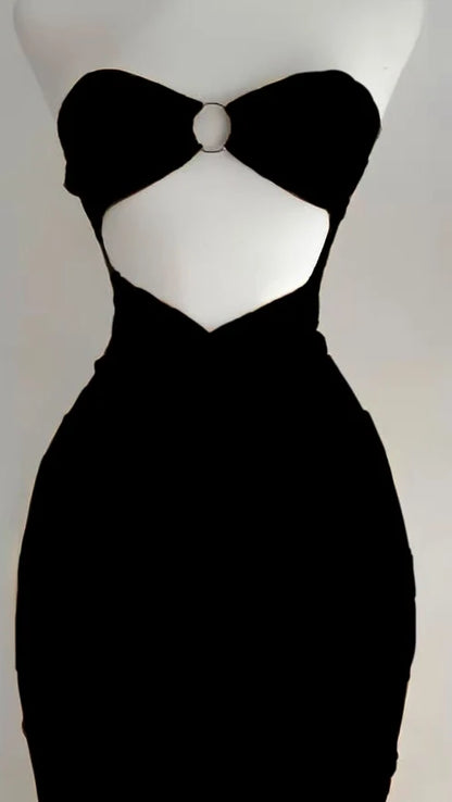 The 2025 summer new solid color sleeveless sexy strapless cutout long dress from Europe and America