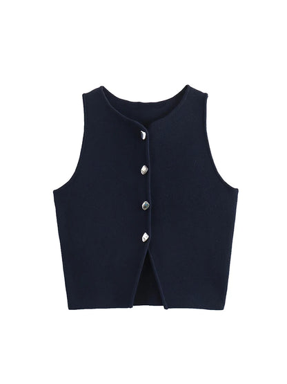 White Knit Crop Top Women Button Short Tops Woman 2025 Summer Tanks Camis Tops for Women Streetwear Vest Tank Top Female