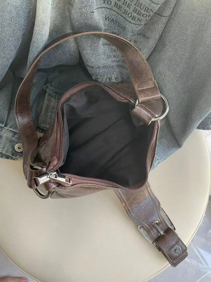2025 Spring Hot Selling Maillard Style Retro Style Small Bag Spicy Girl Y2K Wasteland Style Vintage Leather Shoulder Armpit Bag
