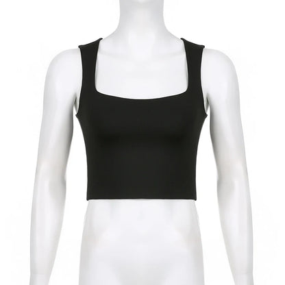 Sleeveless  Collar Crop Top Women Tank Tops Casual   Y2K  Summer 2024  Black T Shirts Sexy