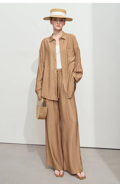 AMII Minimalism Shirt Pants For Women 2025 Spring New Casual Basic Shirt Sold Separate Straight Long Wide Leg Pants 12511048