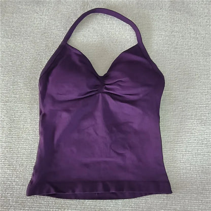 HBC Sexy V Neck Gym Tank Top Longline Strappy Vest Women Seamless Sports Running Tank Top Slim Fit Yoga Padded Workout