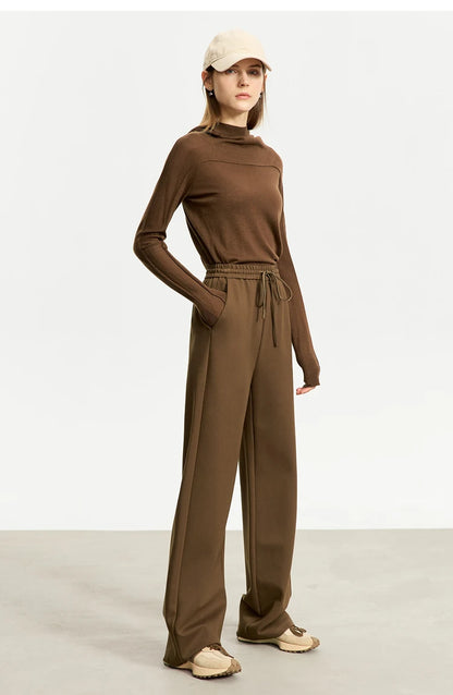 AMII Minimalism Casual Pants for Women 2025 Spring Wide Leg New Loose Vertical Elastic Waist Drawstring Sporty Trousers 12343338