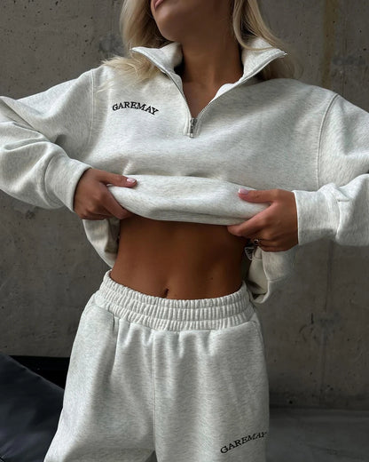 Autumn Women's Tracksuit with Zipper Cotton Oversize White Casual Two Piece Set Women  Classic Sports Trouser Suits for Women
