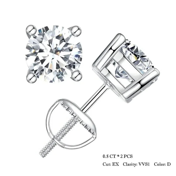 Bamoer 0.5-1ct Moissanite Screw Back Earrings for Women, D Color VVS1 Clarity Lab Created Diamond Earring White Gold Earrings