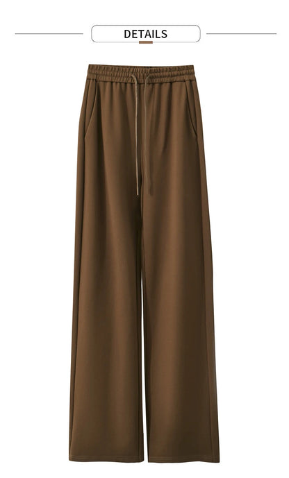 AMII Minimalism Casual Pants for Women 2025 Spring Wide Leg New Loose Vertical Elastic Waist Drawstring Sporty Trousers 12343338
