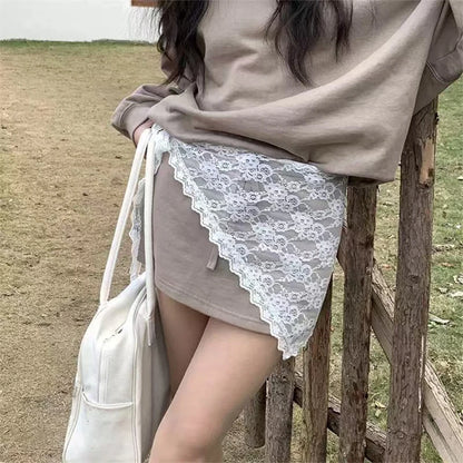 2 in 1 Triangle Short Skirt Half Skirt Butt Curtain Skirt Lace Trim Apron Soft Lace Stacked Ins Style Korean Spring Headscarf