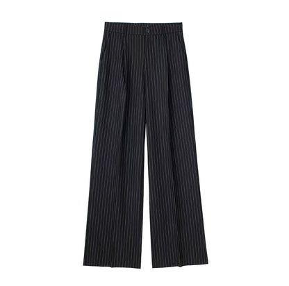 TRAF Women's Formal Pants Office Wear Women Striped Grey Black Pants Woman High Waist Baggy Suit Pants Casual Wide Leg Trousers