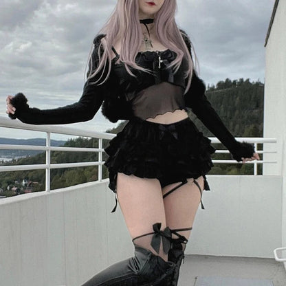 AltGoth Mall Goth Hotsweet Shorts Women Aesthetic Y2k E-girl Cute Sweet Fairycore Grunge Lace Bow Patchwork High Waist Shorts