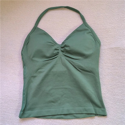 HBC Sexy V Neck Gym Tank Top Longline Strappy Vest Women Seamless Sports Running Tank Top Slim Fit Yoga Padded Workout