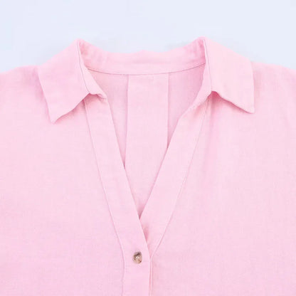 HipSeam Wide Sleeved Shirt Women Spring Asymmetric Hem Button Women's Shirts Simple Lady Johnny Collar Linen Shirts & Blouses