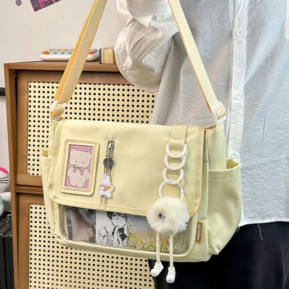 Y2K Japanese Harajuku School Bags for Teenage Girls New 2024 Transparent Itabag Crossbody Bag DIY Badges Display Plate Ita Bag