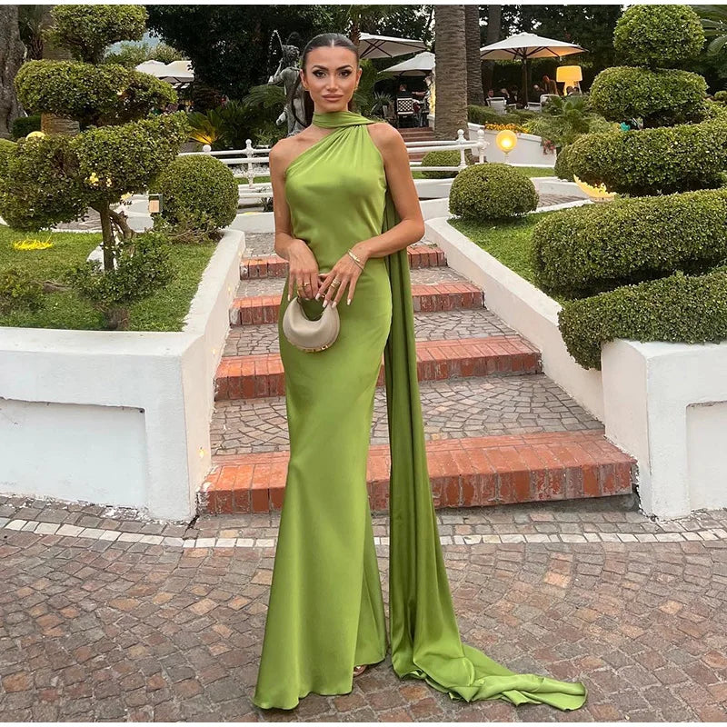 Elegant Solid Ribbon Women Halter Dress Off Shoulder Sleeveless Backless Slim Female Maxi Dresses 2025 Summer New Chic Lady Robe