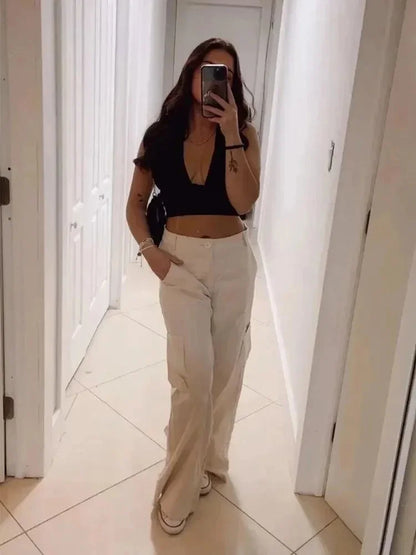 Solid White Backless Crop Halter Top Women Summer Y2K Club Grunge Clothes Deep V-neck Backless Sleeveless Tank Top Streetwear