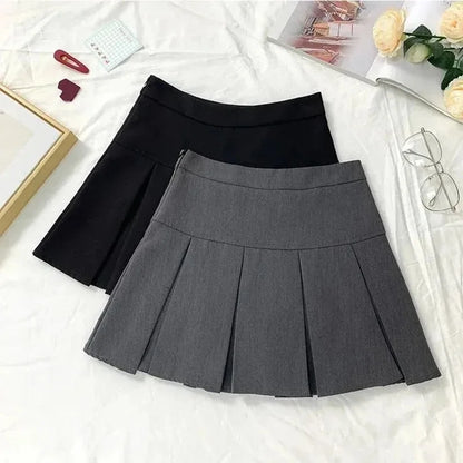 Vintage Gray Pleated Skirt Women Kawaii High Waist Mini Skirts Korean Fashion School Uniform Harajuku Streetwear Spring