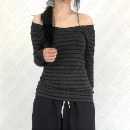 Harajuku Retro Aesthetic Y2K Emo Girls Long Sleeve Tops Goth Punk Rock Hip Hop Fashion T-Shirts Sexy Slim Chic Womens Streetwear