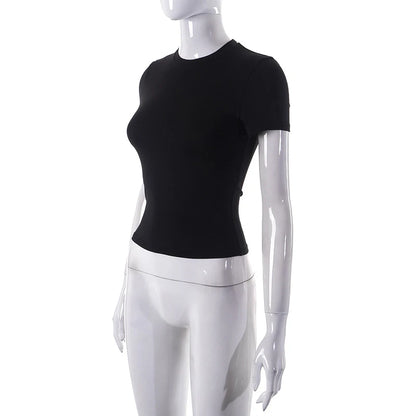2025 Spring New Short Sleeve T-Shirt Women Solid Simple Casual Soft All-Match Hot Basic Crop Tops Tees Summer Fashion