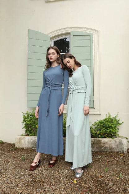 AS 2025 summer ribbing closed-fit wrap tops + Aline dress high Stretch matching sets