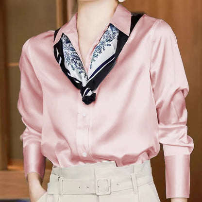 Solid Color Elegant Office Lady's Satin Shirt All-Match Trendy Women Shirts And Blouses Basic Chic Top Autumn French Chic Shirt