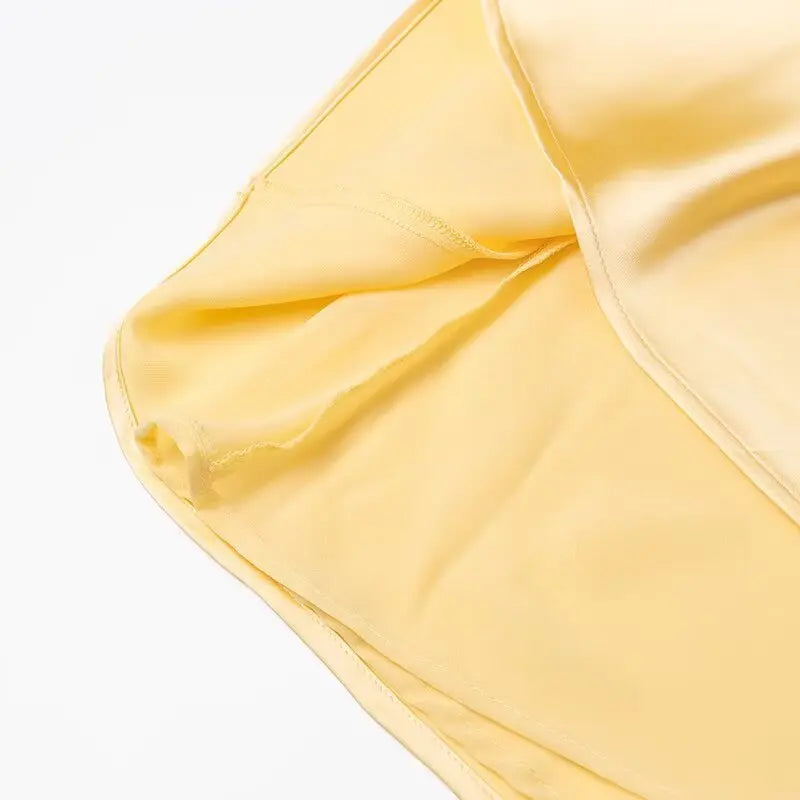TRAFZA Women Summer Yellow Stain V Neck Sling Dress Elegant Sleeveless Loose Maxi Robes 2025 New Ladies Party Holiday Dresses